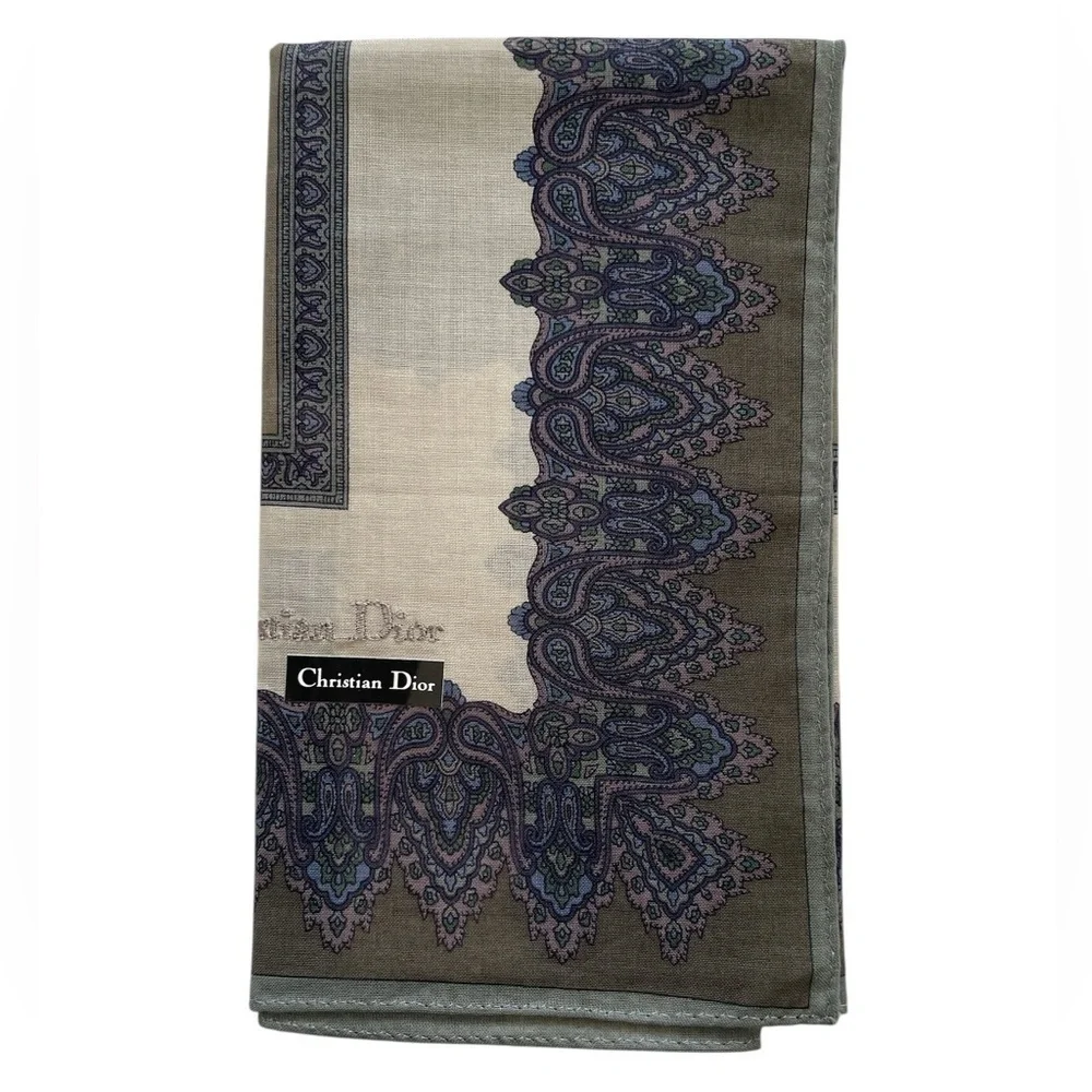 Authentic Christian Dior Vintage Blue and Cream Handkerchief